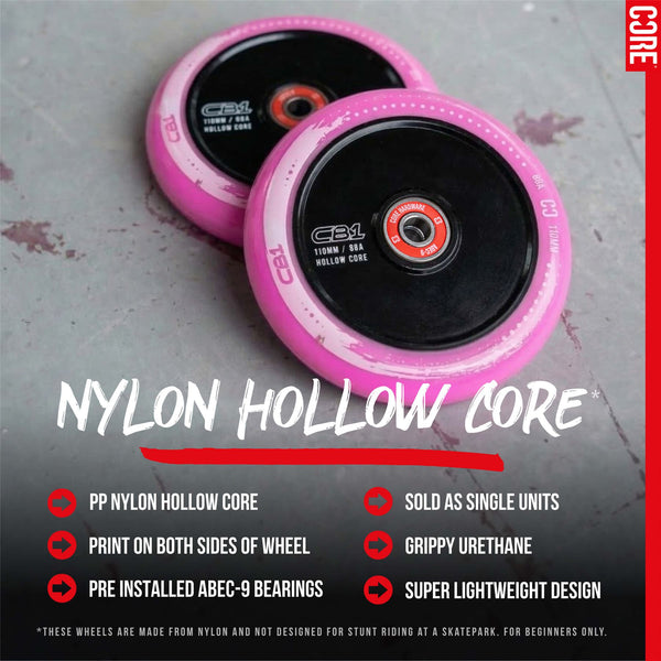 CORE CB1 Nylon Hollow Core Scooter 110mm - White / Pink Scooter Wheels
