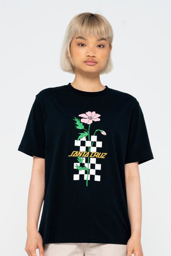 Santa Cruz Womens T-Shirt Checkerbloom Strip T-Shirt - Black - Skatewarehouse.co.uk