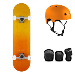 Rocket Double Dipped Orange / Yellow Complete Skateboard Bundle - SFR Helmet & Pads - 8.0"