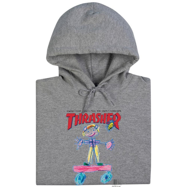 Thrasher Hoody Kid Cover - Ash - Skatewarehouse.co.uk