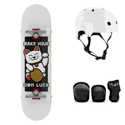 Enuff Lucky Cat White Complete Skateboard Bundle - SFR Helmet & Pads - 8.0"