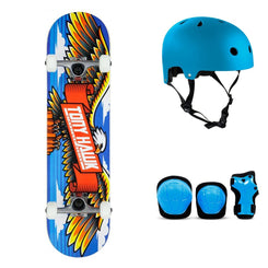 Tony Hawk SS 180 Wingspan Blue Complete Skateboard Bundle - SFR Helmet & Pads - 8.0"