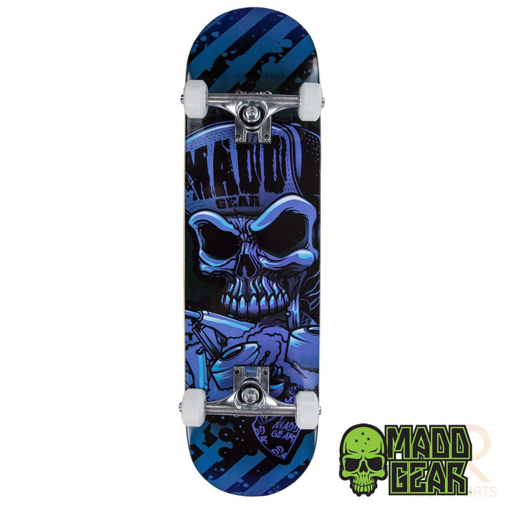 Madd Gear Pro Skateboard - Hatter Strip Blue / Black Complete Skateboard - 8.0" - Skatewarehouse.co.uk