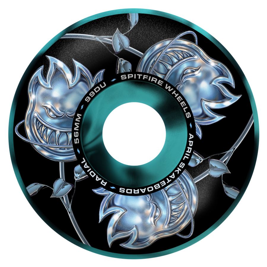 Spitfire F4 99Du April Bighead Rose Radial (Black / Blue Swirl) Skateboard Wheels - 56mm
