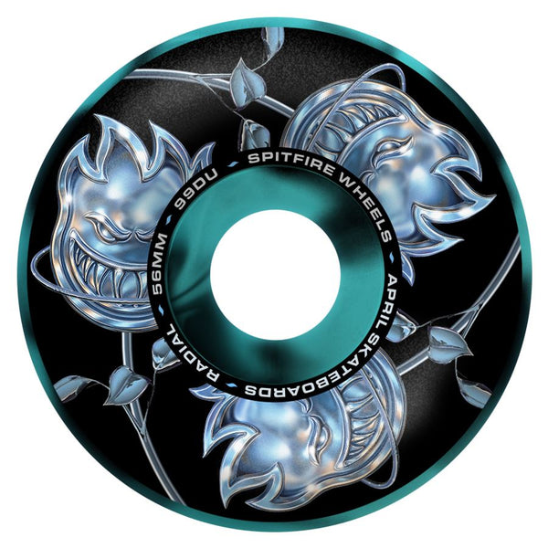 Spitfire F4 99Du April Bighead Rose Radial (Black / Blue Swirl) Skateboard Wheels - 56mm