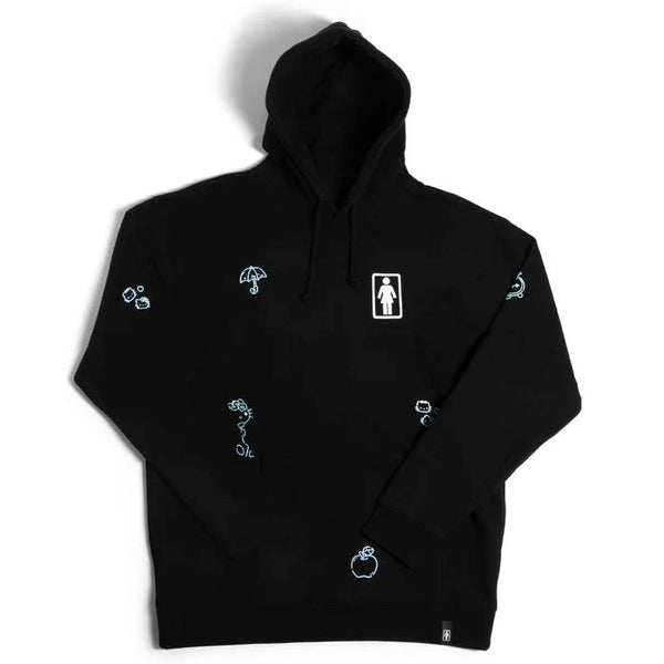 Girl x Hello Kitty 50th All Over Hoodie Black - Skatewarehouse.co.uk