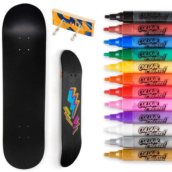 Venom Skateboards Deck With Colour Create Pens & Free Deck Wall Hanger - Skatewarehouse.co.uk