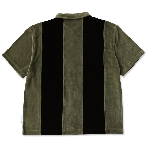 Skateboard Cafe Full Zip Velour Stripe Shirt (Olive / Black) - XL