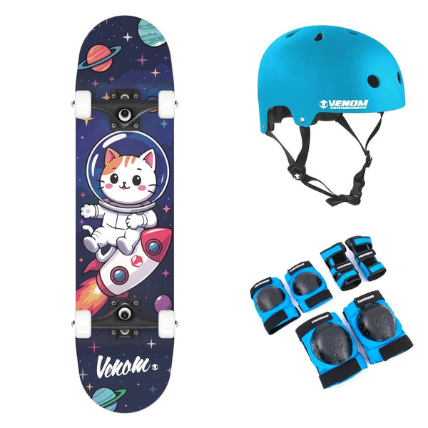 Venom My First Space Cat Blue Complete Skateboard Bundle - 7.25"