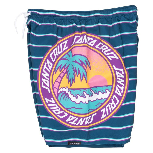 Santa Cruz Youth Swim Shorts Youth Paradise Break - Tidal Teal Wave Stripe - Skatewarehouse.co.uk