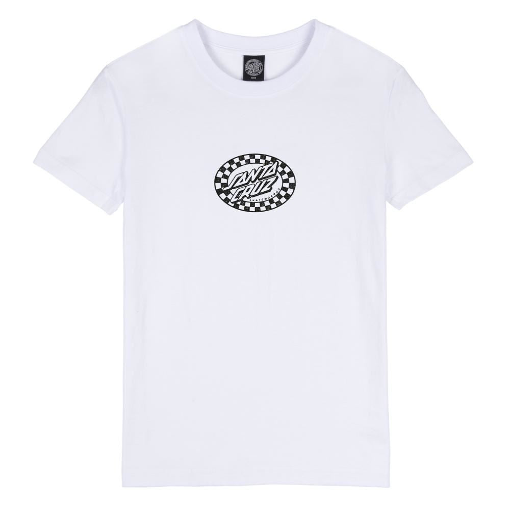 Santa Cruz Womens T-Shirt Check Oval Mono Front T-Shirt - White - Skatewarehouse.co.uk