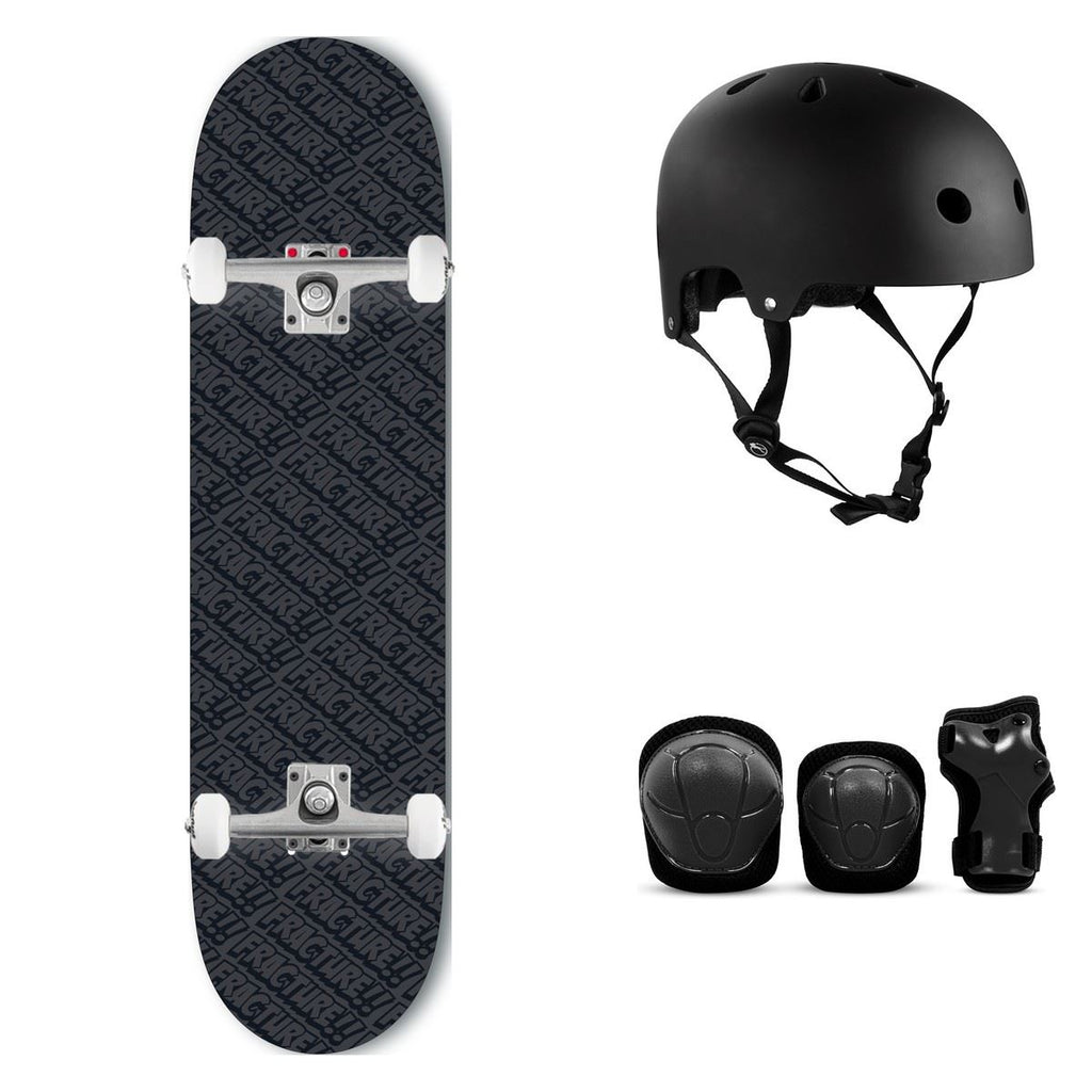 Fracture All Over Comic Black x Venom Custom - 8" Complete Skateboard Bundle - SFR Helmet & Pads - 8.0"