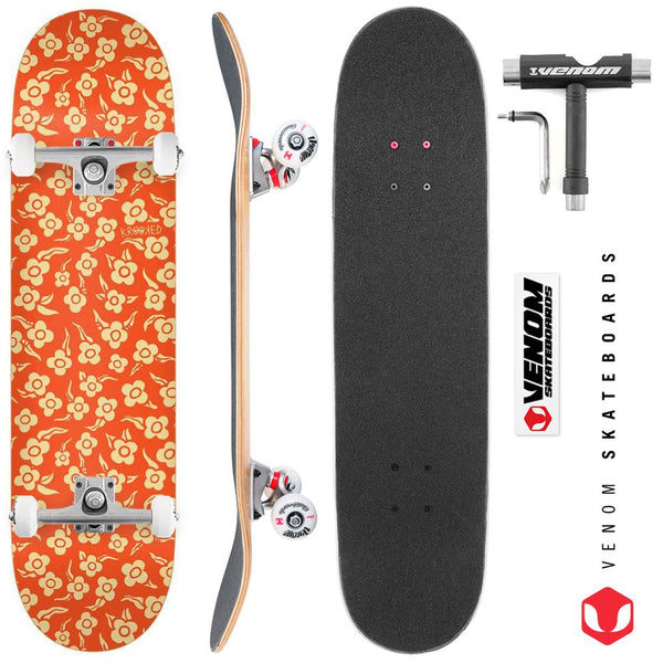 Krooked PP Flowers Orange Custom Complete Skateboard - 8.06
