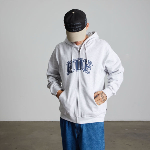 HUF Classic Arch FZ Hoodie (Heather Grey / Navy)