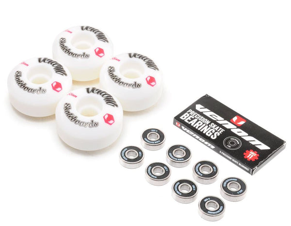 Venom Skateboards Logo White Skateboard Wheels & Venom ABEC 11 Bearings Pack - Skatewarehouse.co.uk