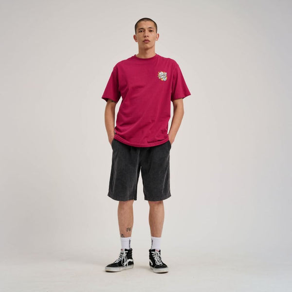 Santa Cruz T-Shirt Flaming Dice Dot Chest T-Shirt - Burgundy - Skatewarehouse.co.uk
