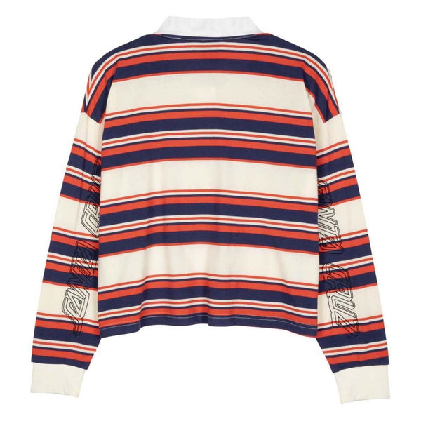 Santa Cruz Womens L/S Top Monterey Crop Polo Top - Off White Stripe - Skatewarehouse.co.uk