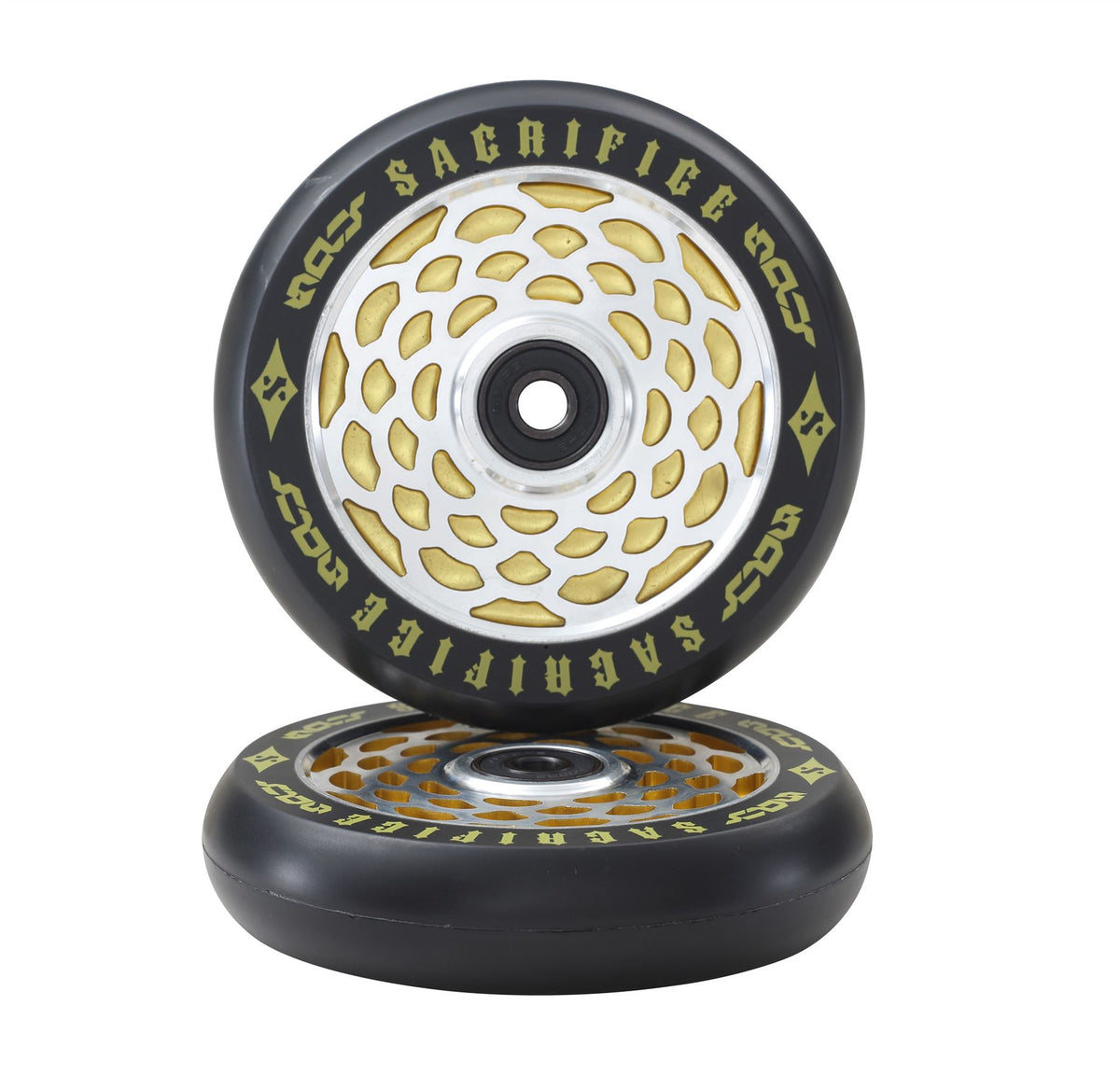 Sacrifice Spy 110mm Scooter Wheels Silver/Gold (Pair) + ABEC 9 Bearing ...