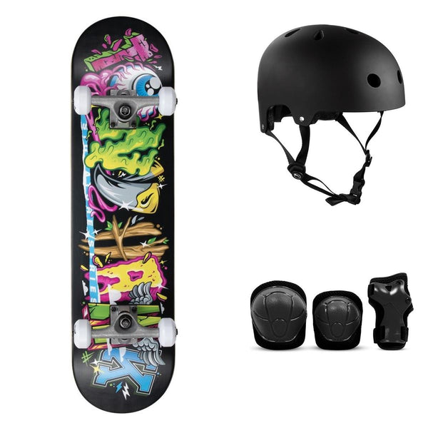 Tony Hawk SS 180 Ransom Multi Complete Skateboard Bundle - SFR Helmet & Pads - 8.0