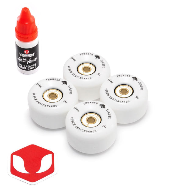 Venom Skateboards Thunder Clouds V2 Wheels with Gold Bearings Pre Installed - Skatewarehouse.co.uk