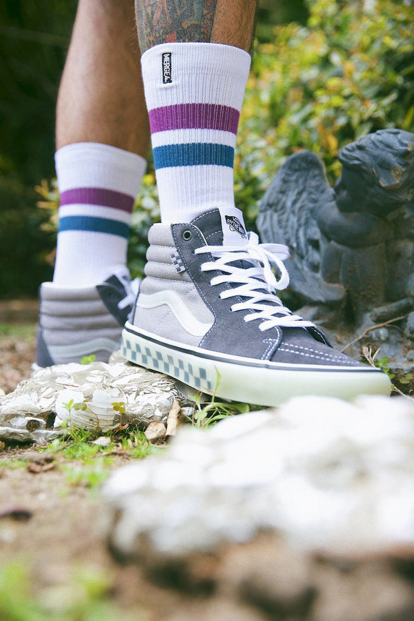 Merge4 Repreve Subtle Grape White Classic Crew Socks - Skatewarehouse.co.uk