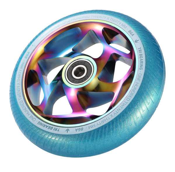 Blunt 120mm x 30mm TRI Bearing Scooter Wheel - Oil Slick / Teal 30mm PU - Skatewarehouse.co.uk