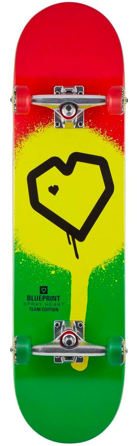Blueprint Spray Heart Rasta Complete Skateboard - 8.0