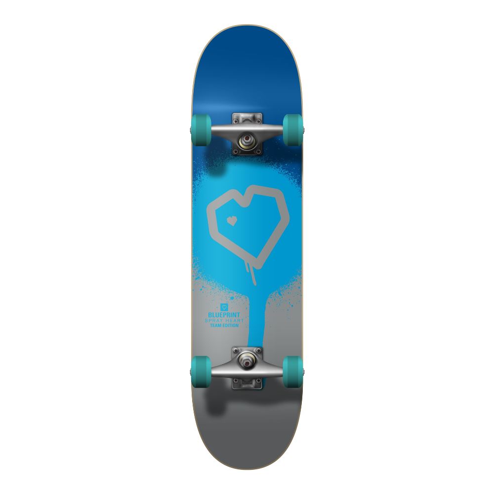 Blueprint Spray Heart Blue / Silver Complete Skateboard - 7.5"