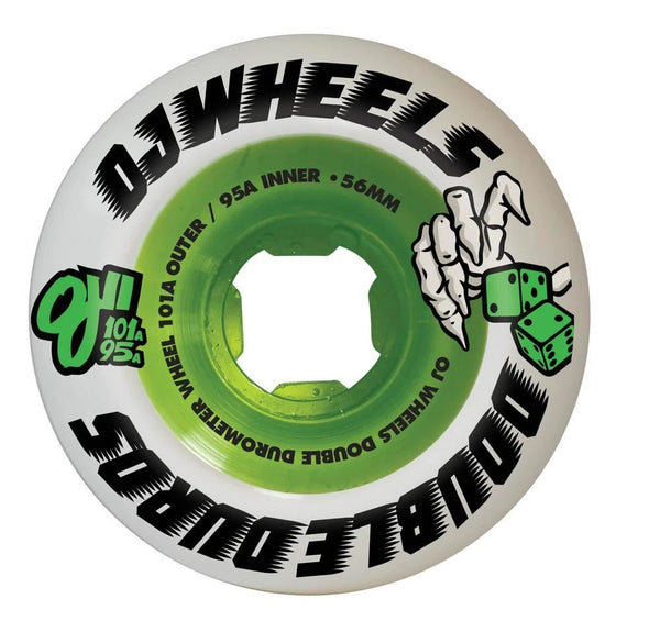 OJ Double Duro Skateboard Wheels Double Duro 101a/95a - White / Green - Skatewarehouse.co.uk