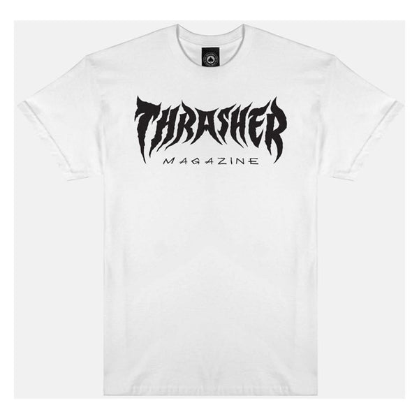 Thrasher T-Shirt Metal - White - Skatewarehouse.co.uk