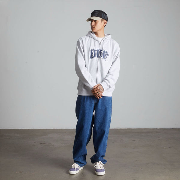 HUF Classic Arch FZ Hoodie (Heather Grey / Navy)