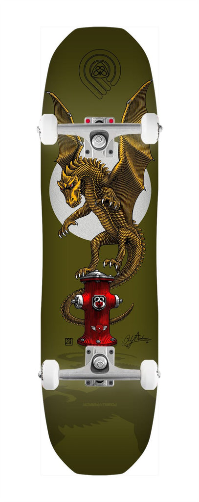 Powell Peralta Andy Anderson Hydrant 7-Ply Maple (Shape 311) Military Green x x Venom Custom Complete Skateboard - 8.45"