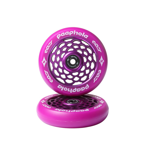 Sacrifice Spy 110mm Peephole Scooter Wheels Purple (Pair) + ABEC 9 Bearings - Skatewarehouse.co.uk