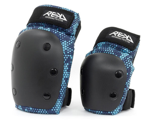 REKD Youth Heavy Duty Skateboard Skate Scooter BMX Double Pad Set - Black / Blue - Skatewarehouse.co.uk