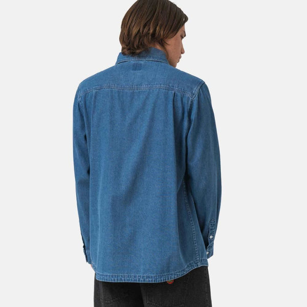 Santa Cruz Shirt Global Oval Dot Denim Shirt - Classic Blue - Skatewarehouse.co.uk