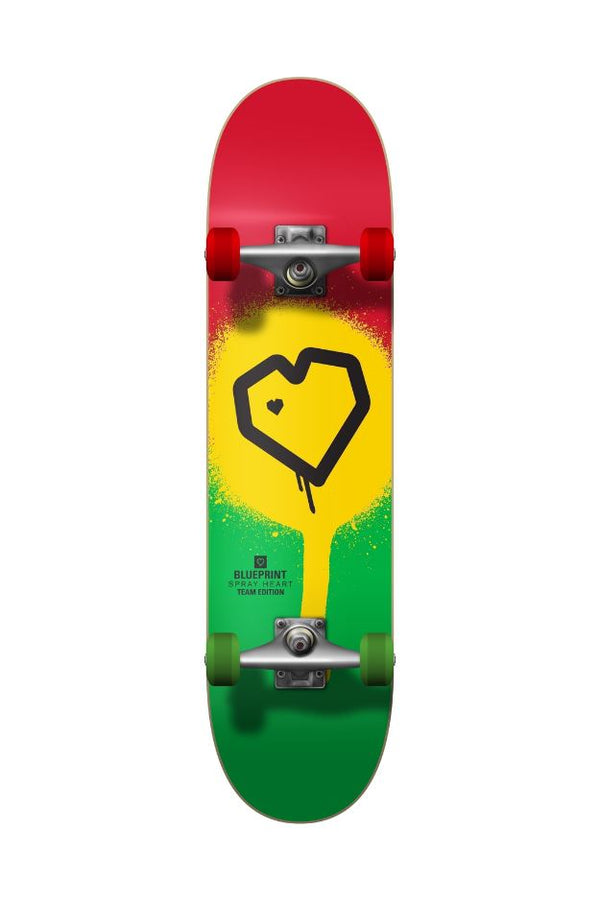 Blueprint Spray Heart Rasta Complete Skateboard - 8.0