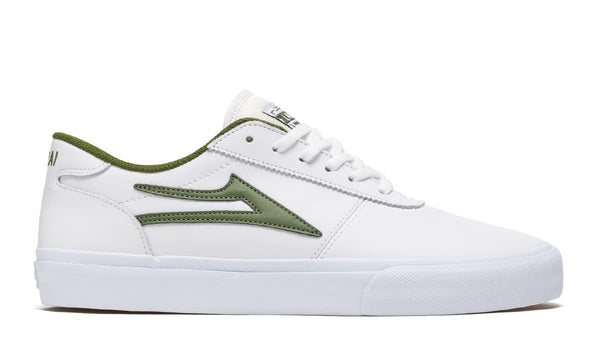 Lakai Manchester Leather Skate Shoes - White/Olive - Skatewarehouse.co.uk