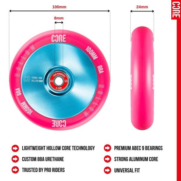 CORE Hollow Stunt Scooter 100mm - Pink / Blue Scooter Wheels