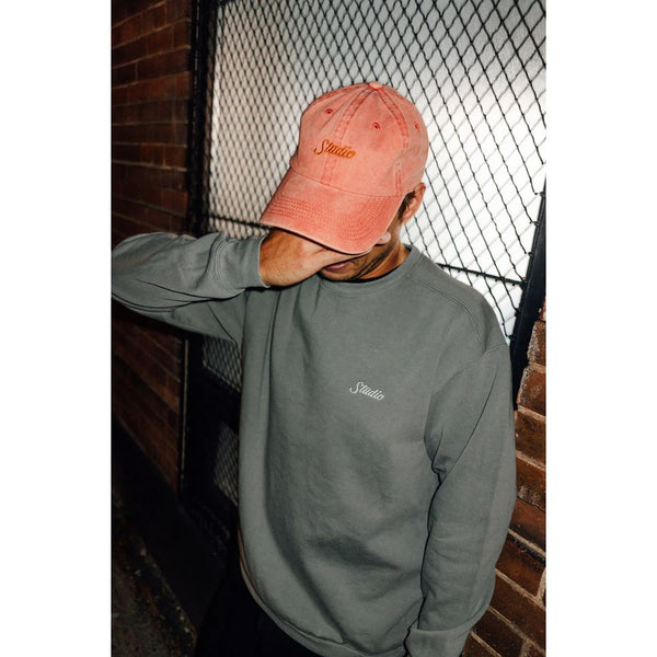 Studio Skateboards Script Garment Dyed Crew Grey - Skatewarehouse.co.uk