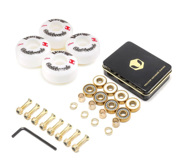 Venom Skateboards Logo White Skateboard Wheels & Venom Gold Bearings Pack + Bolts! - Skatewarehouse.co.uk