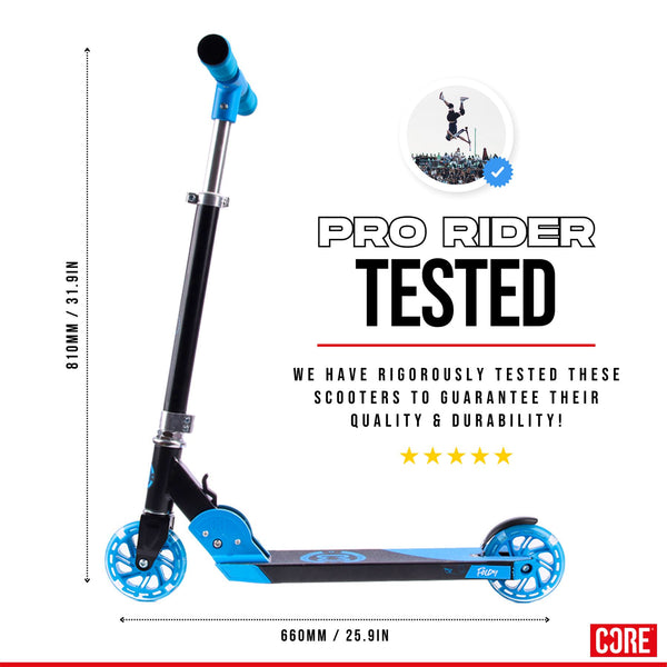 CORE Kids Foldy Junior Kick Scooter - Black / Blue (LED Wheel) - One Size