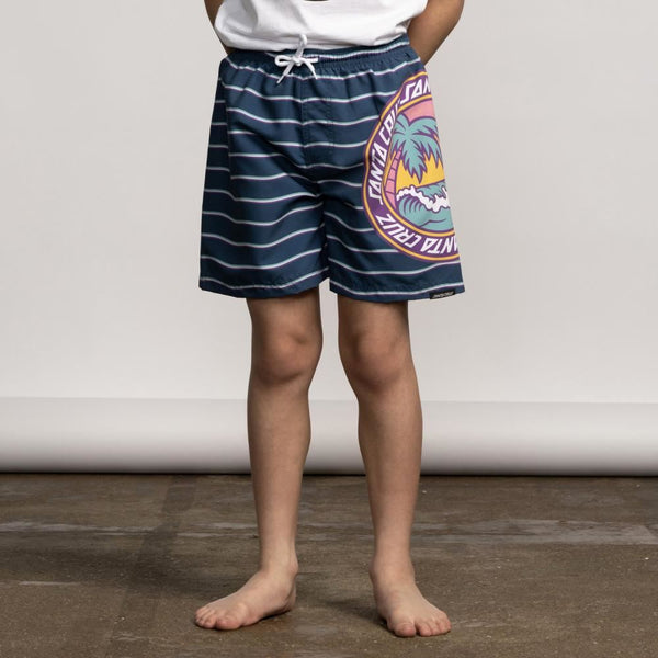 Santa Cruz Youth Swim Shorts Youth Paradise Break - Tidal Teal Wave Stripe - Skatewarehouse.co.uk
