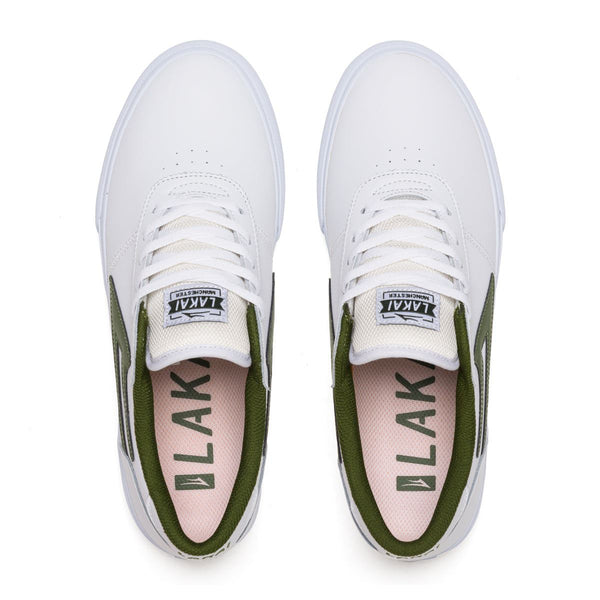 Lakai Manchester Leather Skate Shoes - White/Olive - Skatewarehouse.co.uk