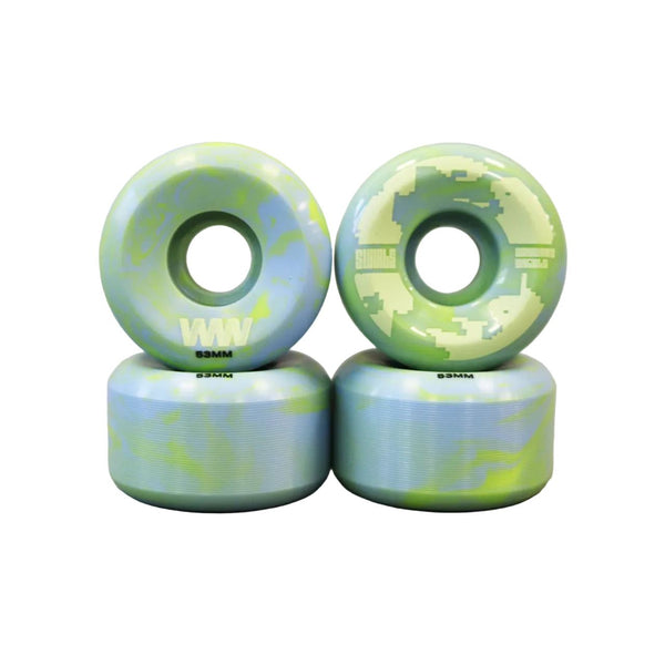 Wayward Swirl Formula - Neon Green / Baby Blue Skateboard Wheels - 53mm