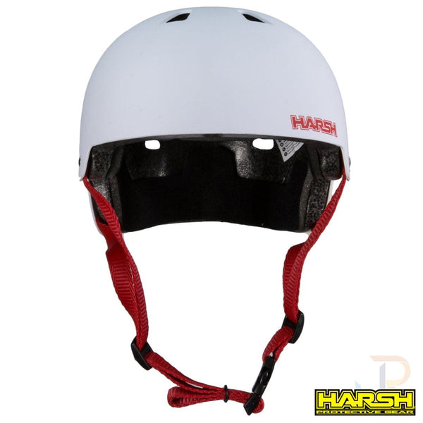 Harsh ABS Helmet - White with Red Straps