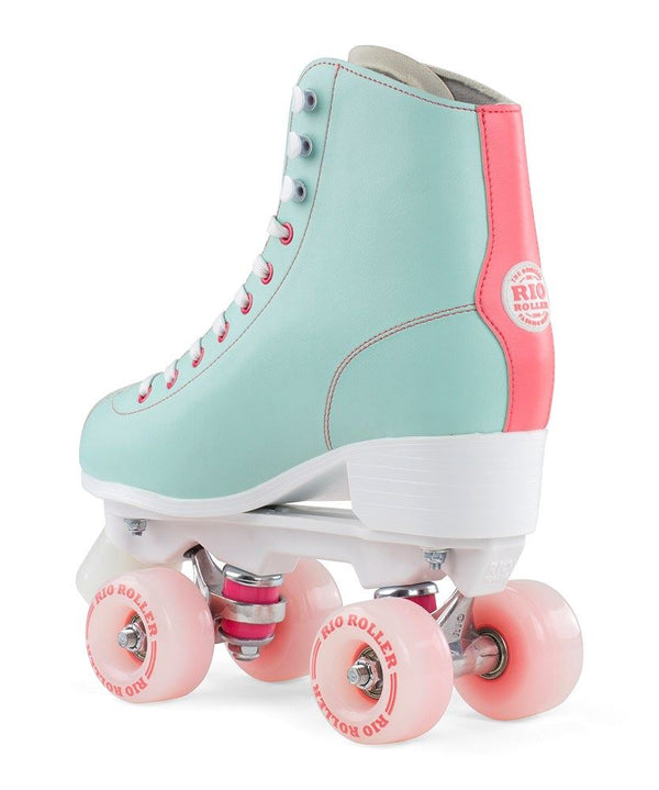Rio Roller Script Quad Skates - Teal / Coral - Skatewarehouse.co.uk