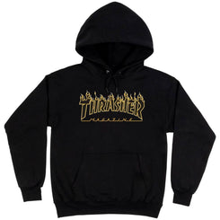Thrasher Hoody Flame Outline Hood - Black / Yellow - Skatewarehouse.co.uk