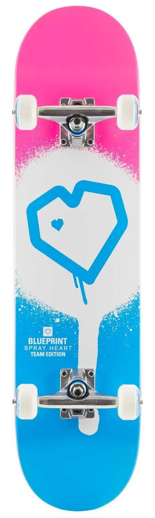 Blueprint Spray Heart Blue / Pink Complete Skateboard - 7.75"