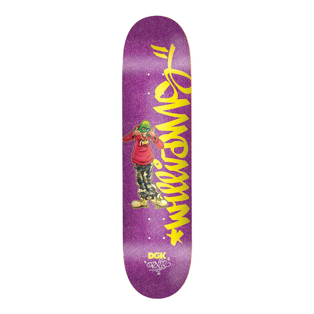 DGK Cheesin' Williams Purple Glitter Skateboard Deck - 8.38" - Skatewarehouse.co.uk