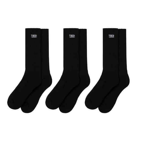 Tired OG Logo Crew Socks Black 3 Pack - One Size